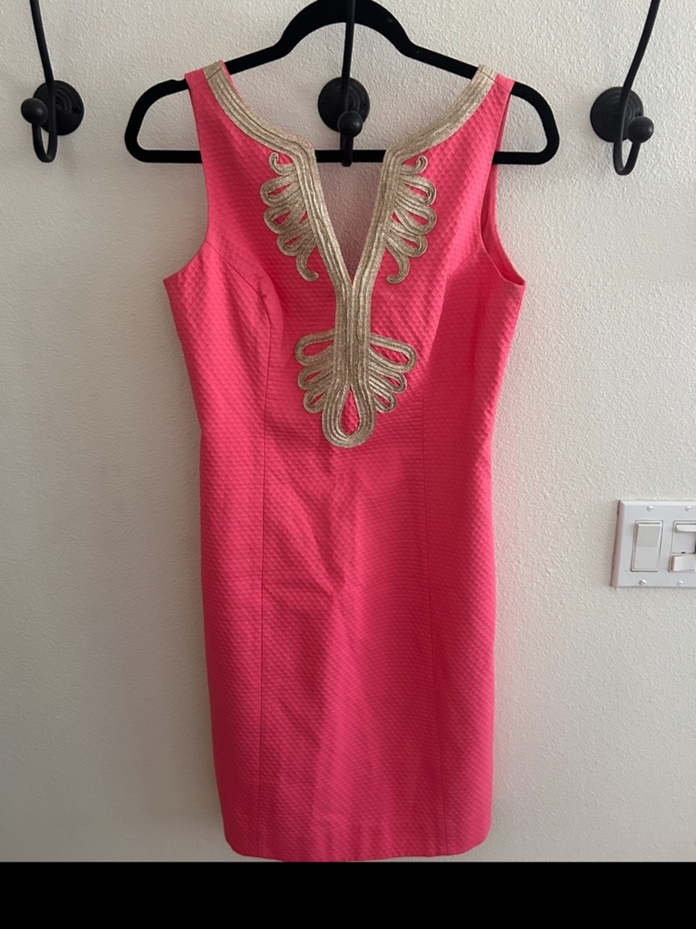 Lilly Pulitzer Sleeveless coral Sheath Dress with Gold Embellished V-Neck